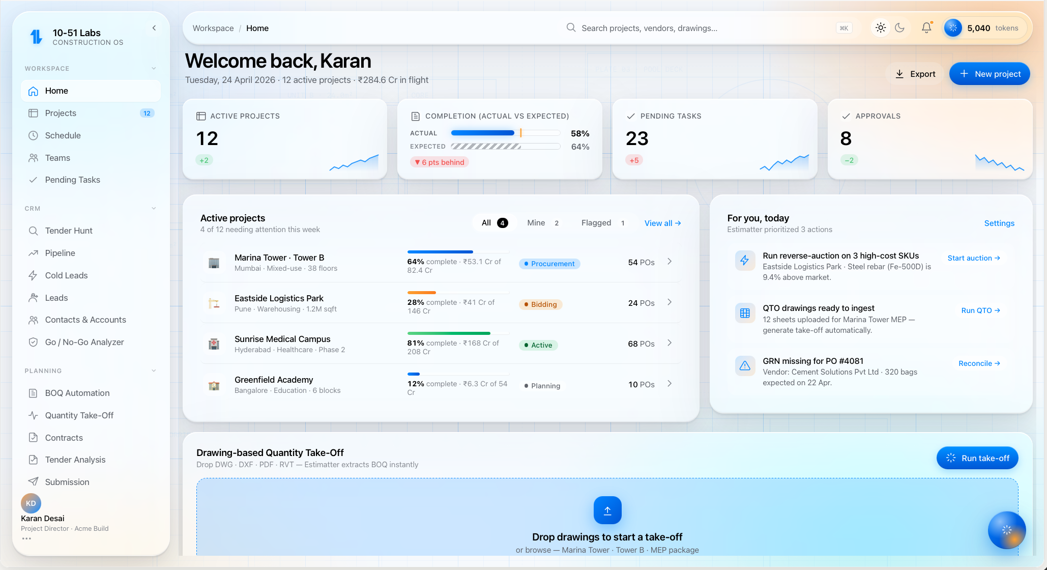 Falxon dashboard — pending tasks and agent inbox
